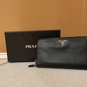 Authentic Prada Large Zip Saffiano Leather Wallet